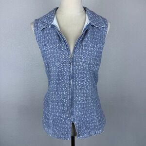 Y2K Wet Seal Blue Floral Print Sleeveless Full Zip Up Collar Vest Womens